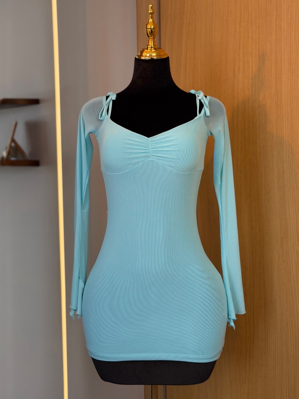 Edikted Aqua Sheer Off-Shoulder Mini Dress | Soft Muse